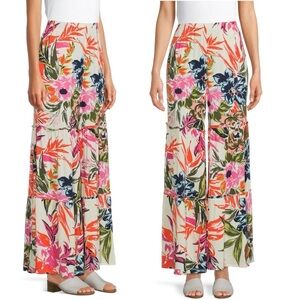 Coco Bianco Tiered Wide Leg Pants Tropical Hawaiian Pants Large Beach Coastal